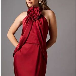 NWT Coast Satin Halter Maxi Dress/Gown with flower at neck. Longer in the back.
